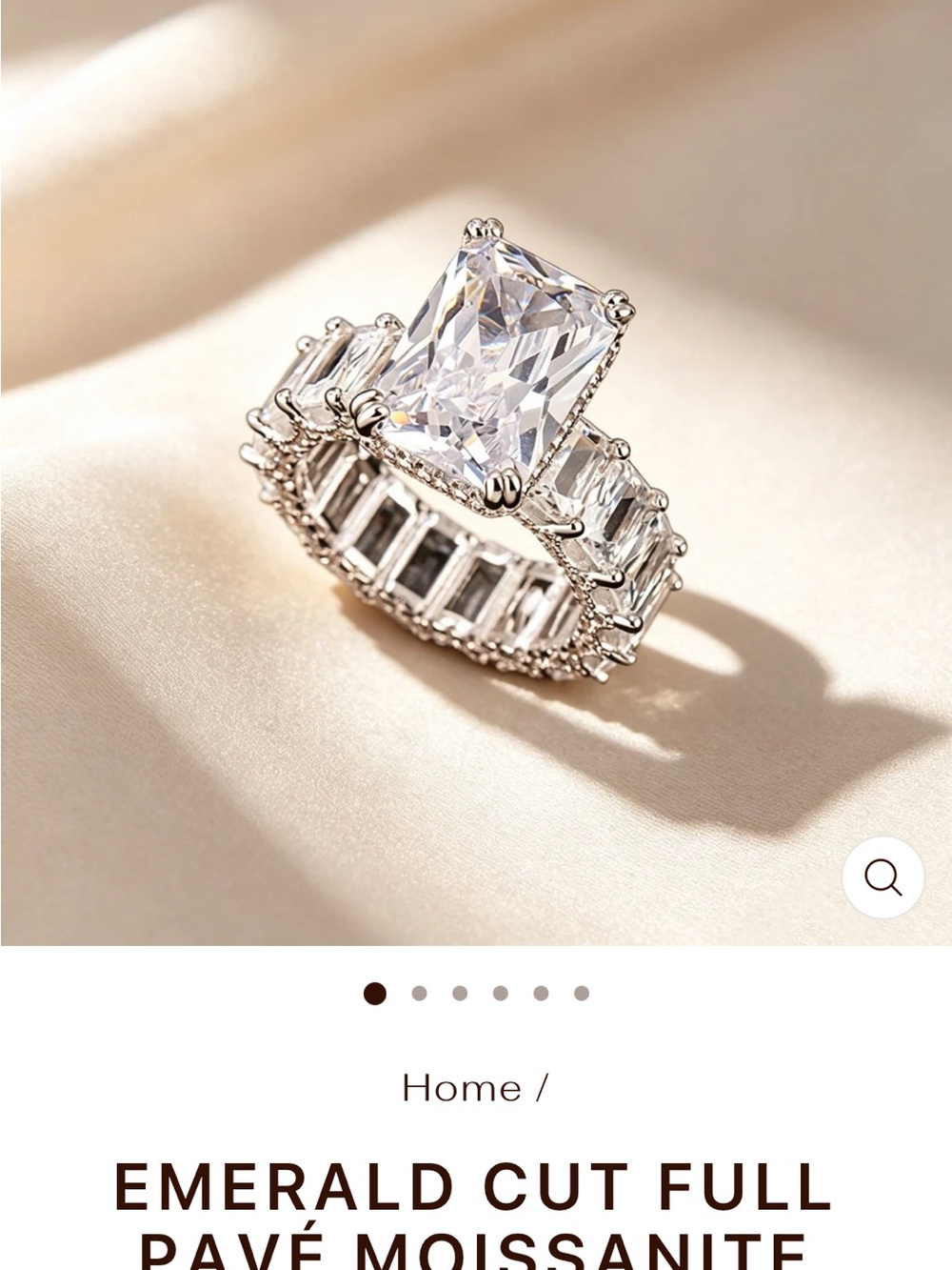 Emerald Cut Full Pavé Moissanite Ring in Silver